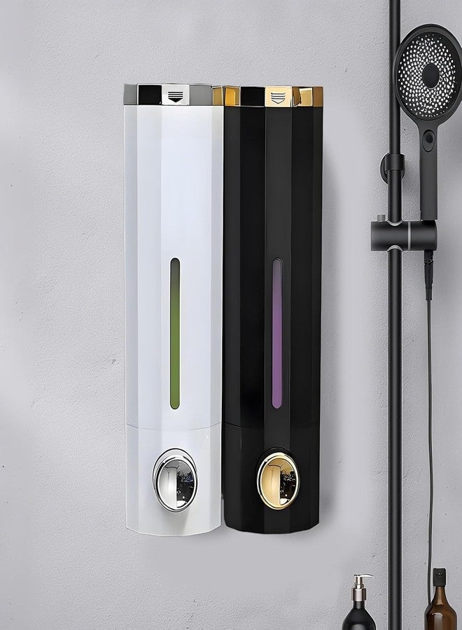 لينير موزع صابون سائل، شامبو، بلسم، غسول لليدين، جل، معقم، مثبت على الحائط، من مادة ABS (500 مل، عبوة من قطعة واحدة) (أسود-أبيض) - Image 1